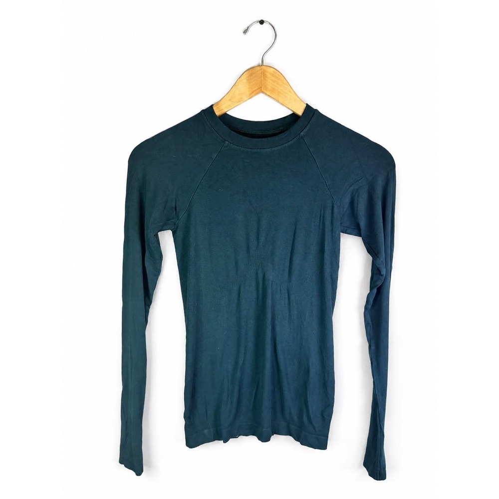 Sweaty Betty Athlete Seamless Top S Teal Bamboo Long Sleeve Yoga Workout Shirt - Picture 2 of 6